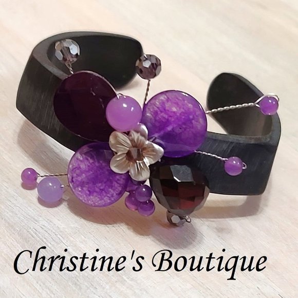 Amethyst Gemstone, Crystal and Glass Wood Cuff Bra - Picture 1 of 5